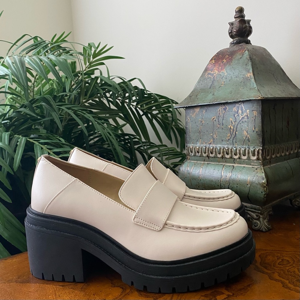 Michael Kors Cream Platform Loafers with Black Soles